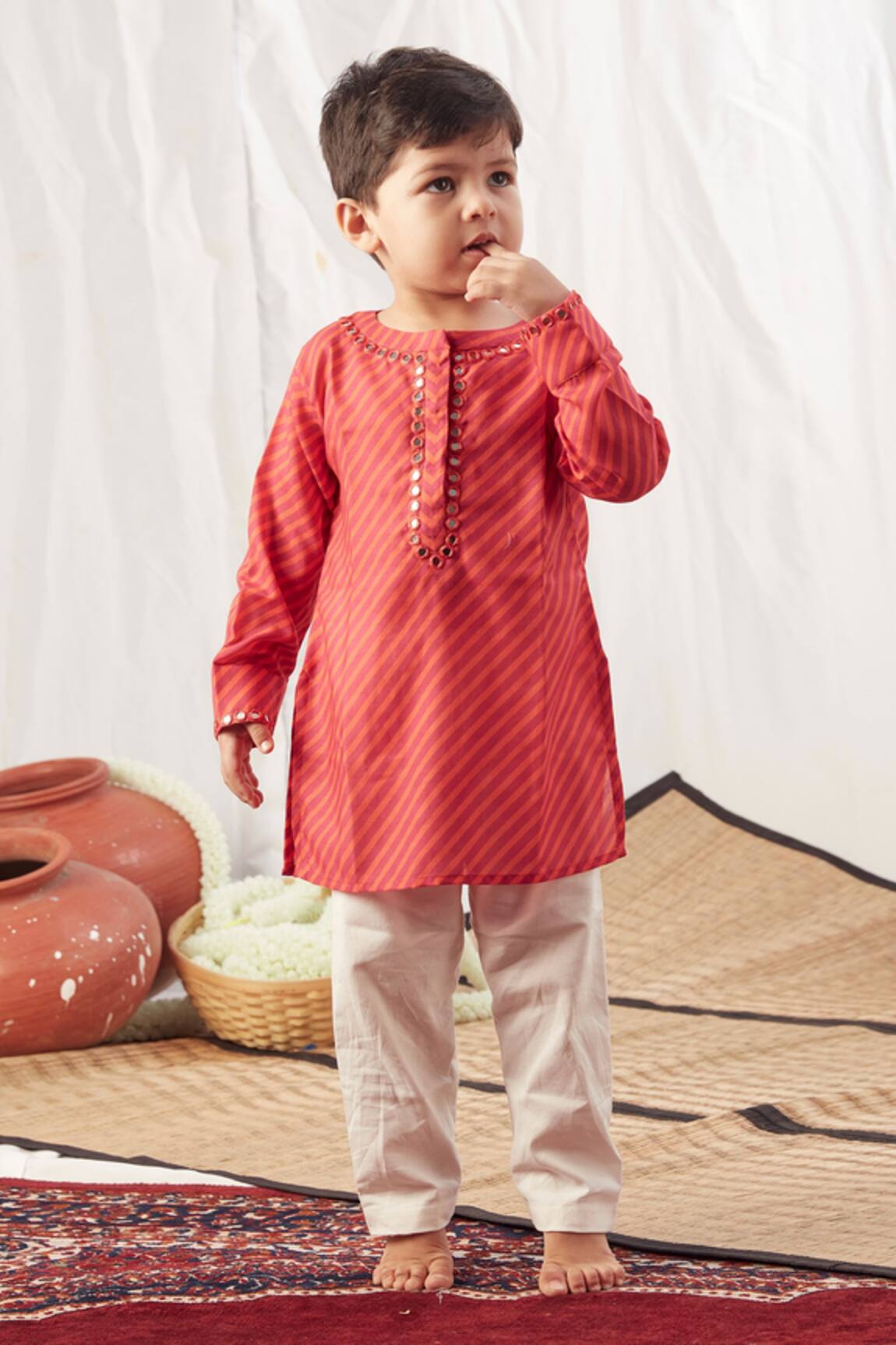 Vivedkids Cotton Mirror Embroidered Kurta Set 