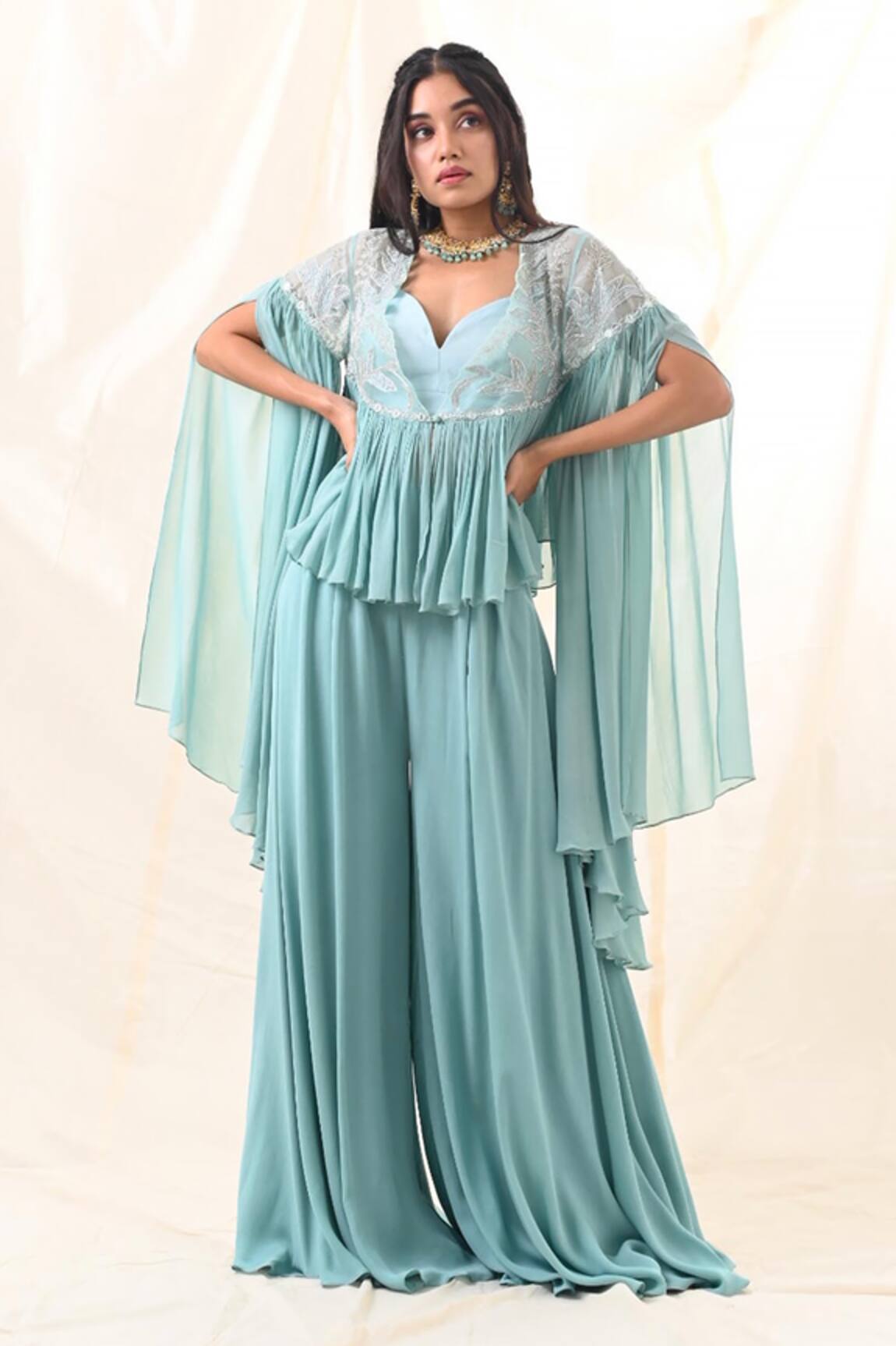 PIRI INDIA Sequins Embroidered Jacket Palazzo Set