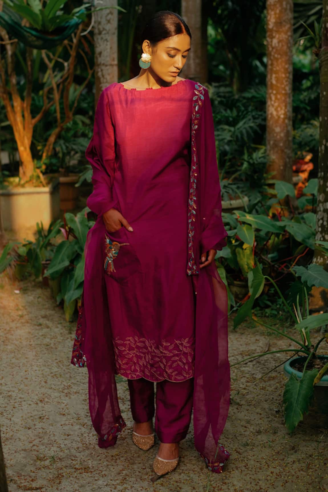 Label Shristi Chetani Hand Embroidered A-Line Kurta Set 