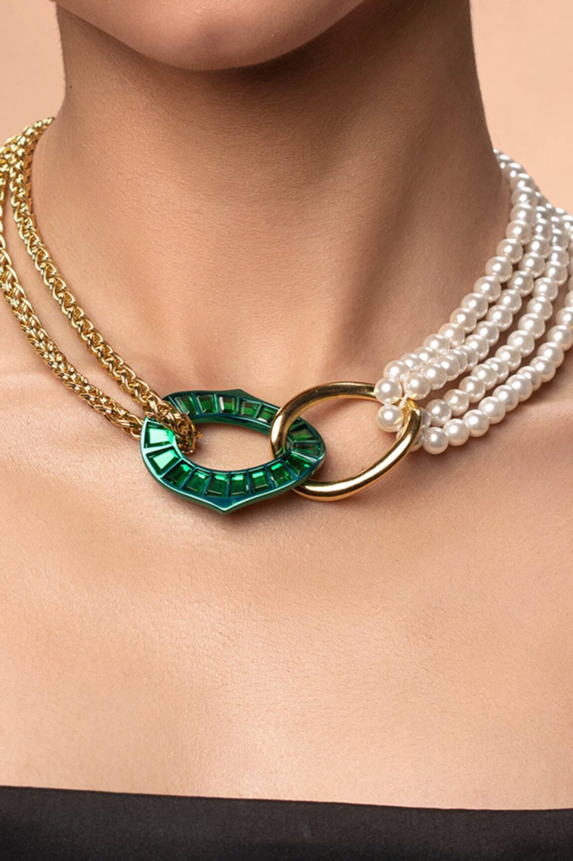 ISHARYA Inter-link Asymmetric Pearl Necklace 