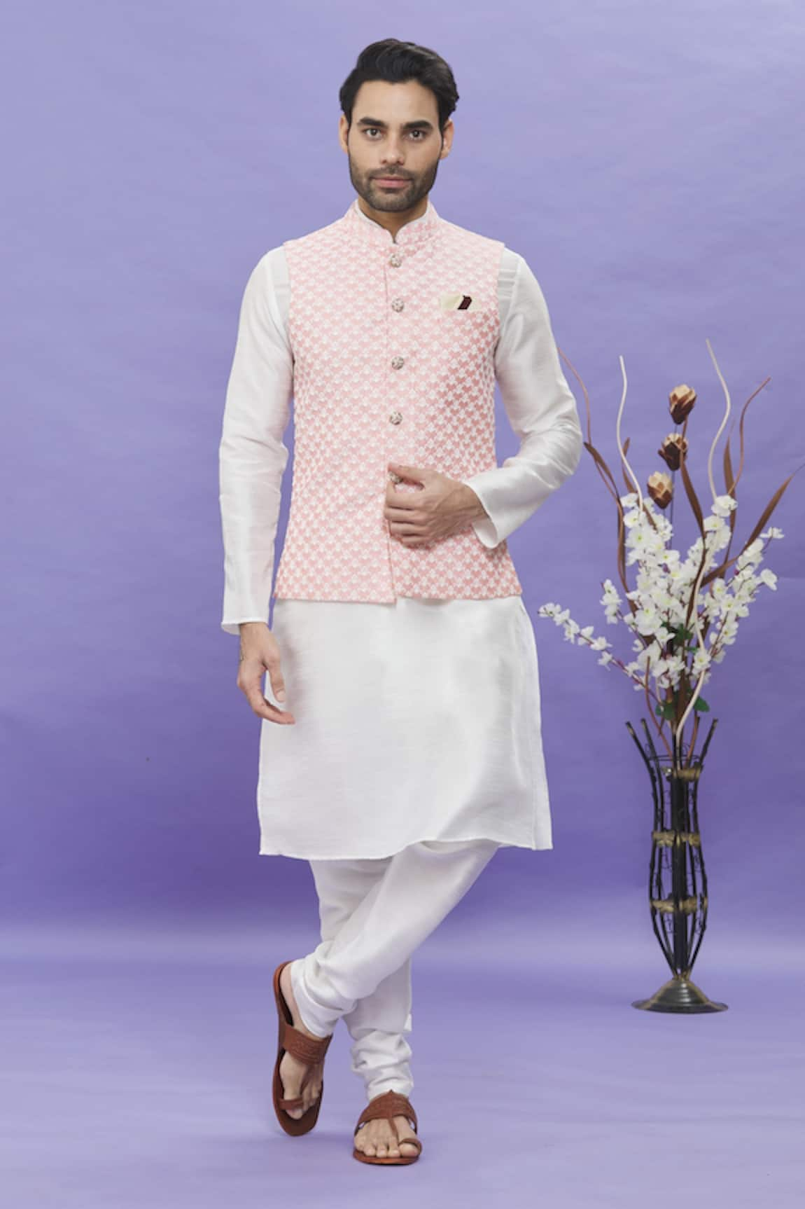 Aryavir Malhotra Kurta Set With Embroidered Bundi