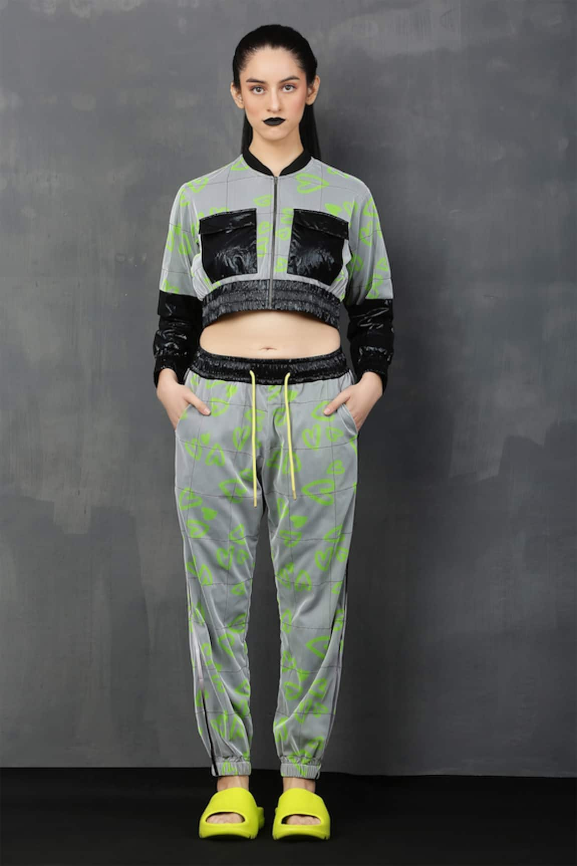 I am Trouble by KC Heart Print Jacket & Pant Set