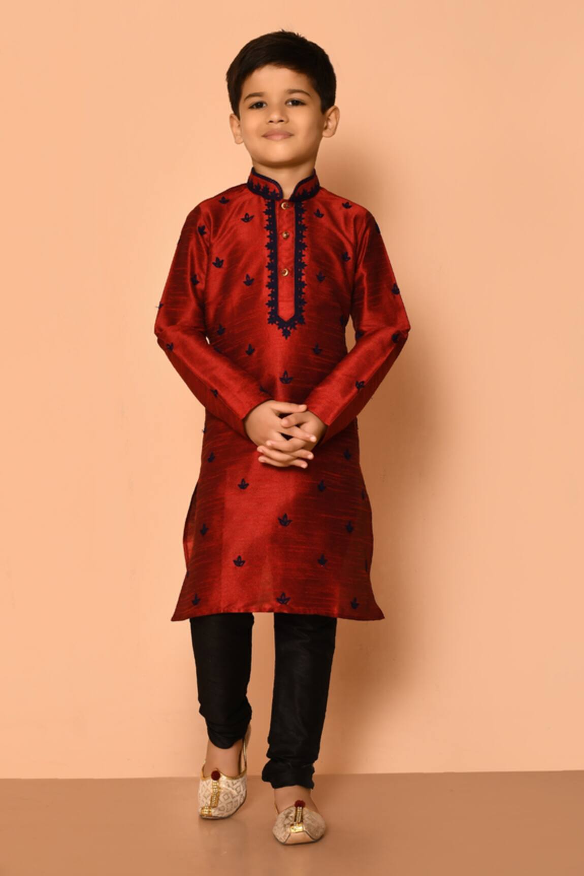 Petite Pomme Floral Embroidered Kurta & Churidar Set
