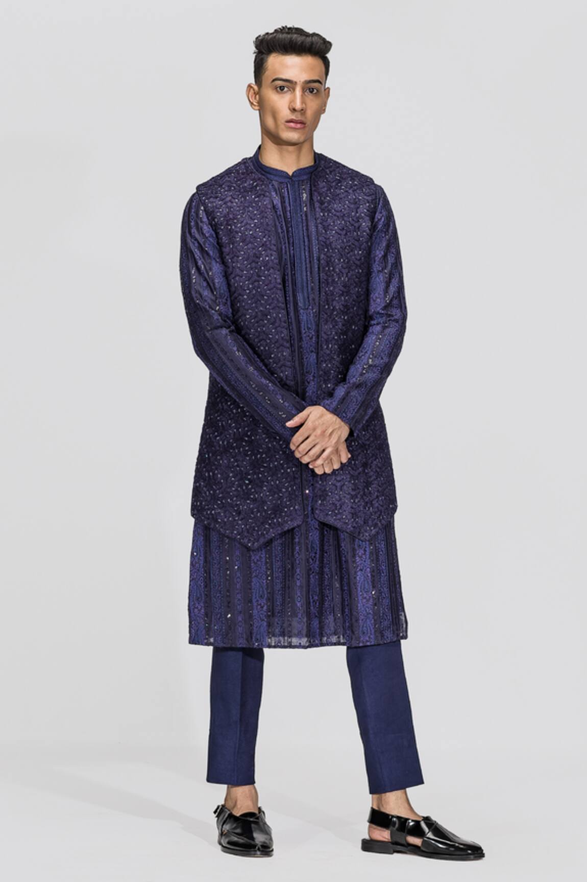 Asuka Purple Embroidered Chanderi Silk Bundi Set