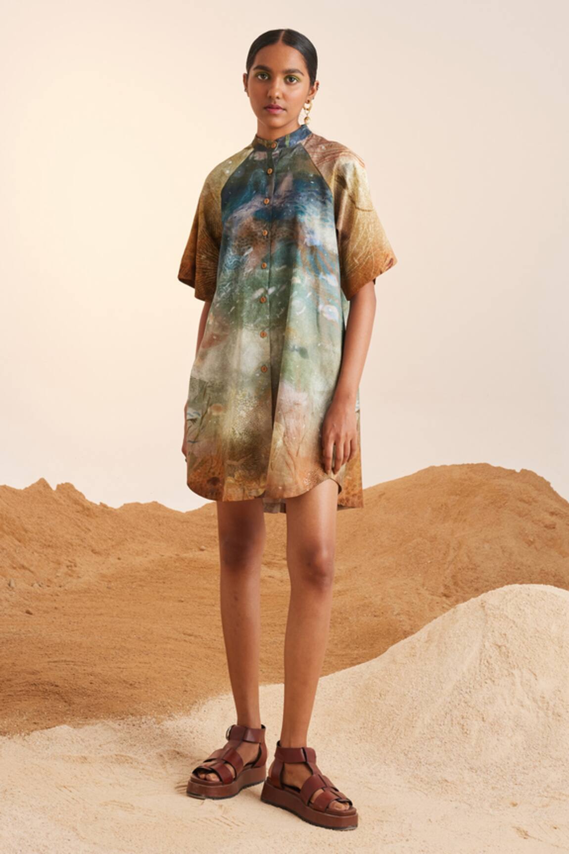 Cord Underwater Print A-Line Dress