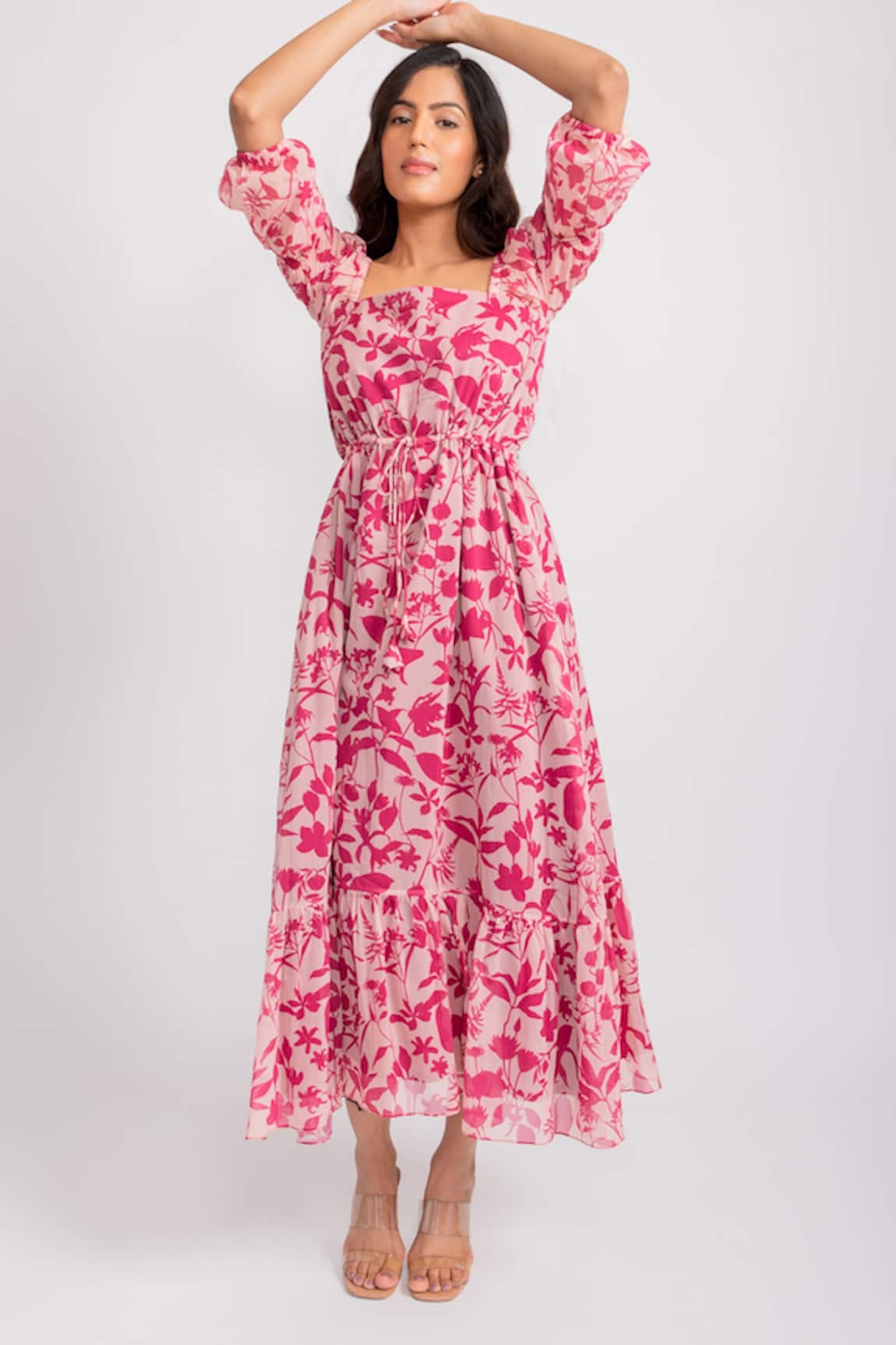 Aroop Shop India Irene Floral Print Puff Sleeve Dress 