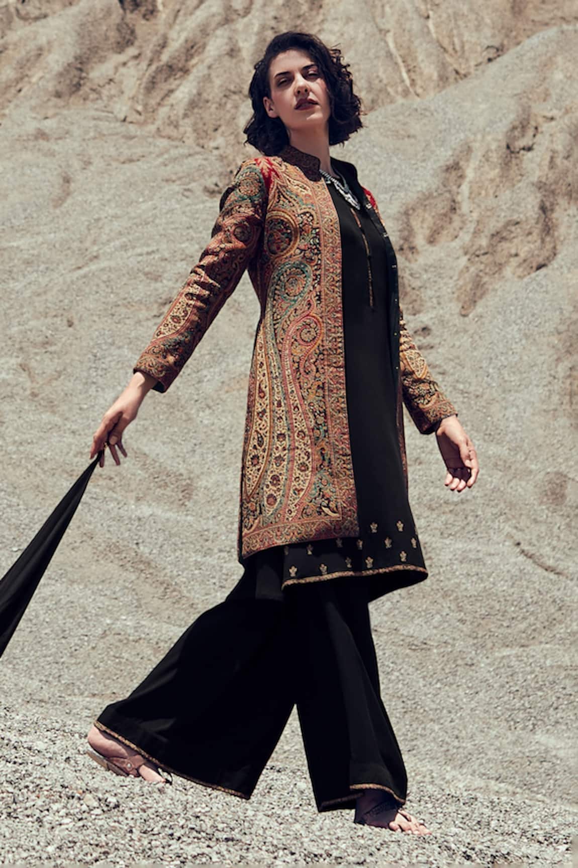 Label Varsha Kurta Set With Long Woven Jacket