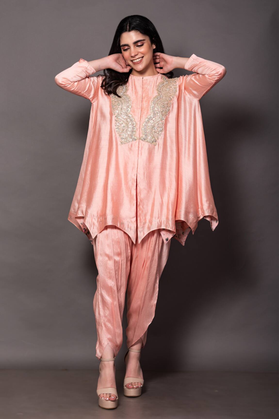 Vara By Vibha N Priti Zari Embroidered Yoke Tunic With Dhoti Pant