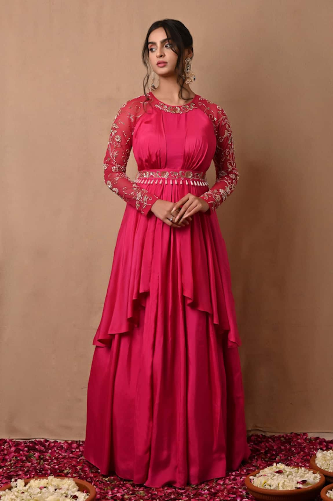 Label Nitisha Embroidered Yoke Layered Gown