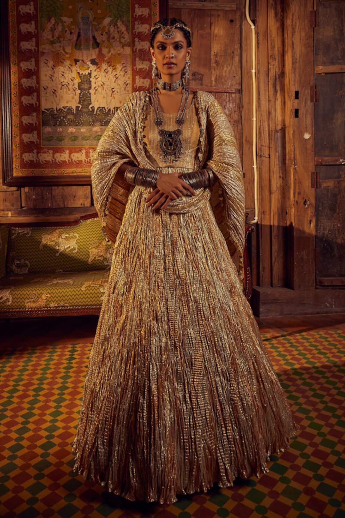 Etasha By Asha Jain Metallic Textured Anarkali Set With Jacket 