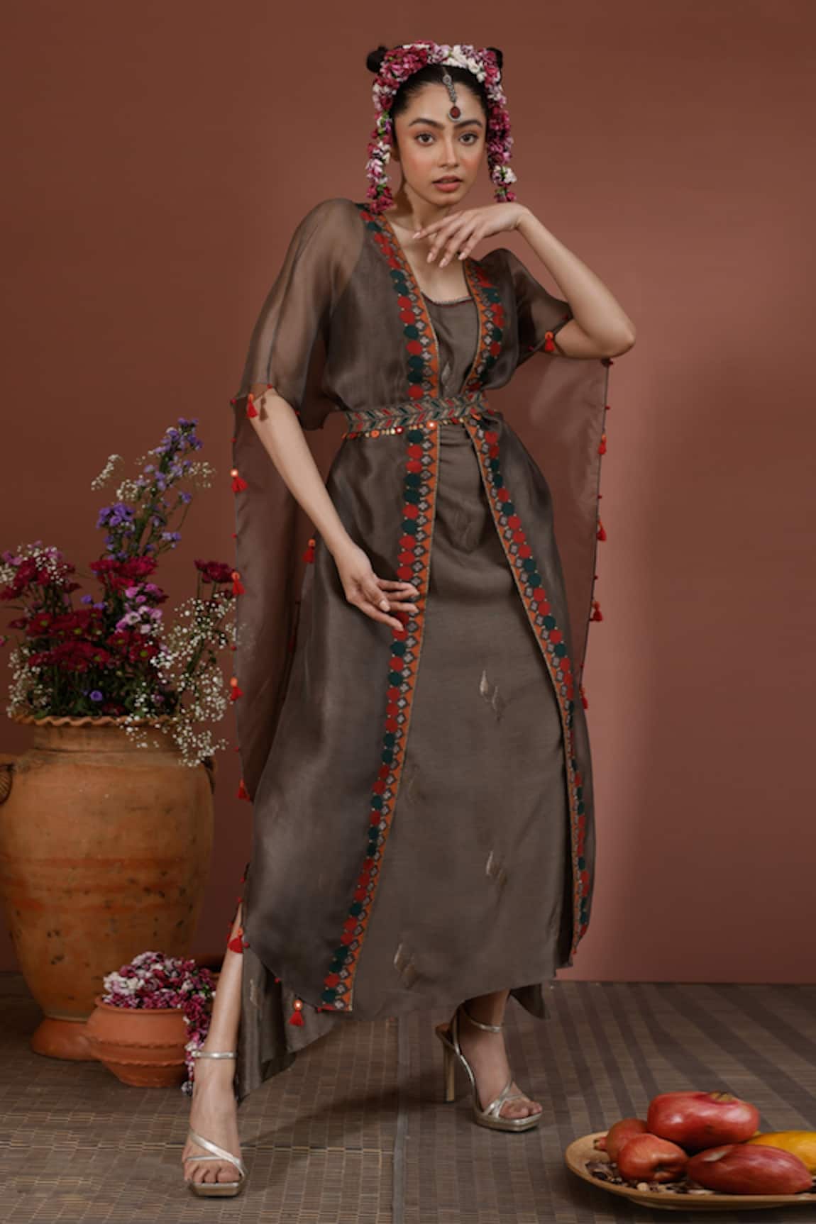 Neha Poddar Applique Work Cape & Dress Set