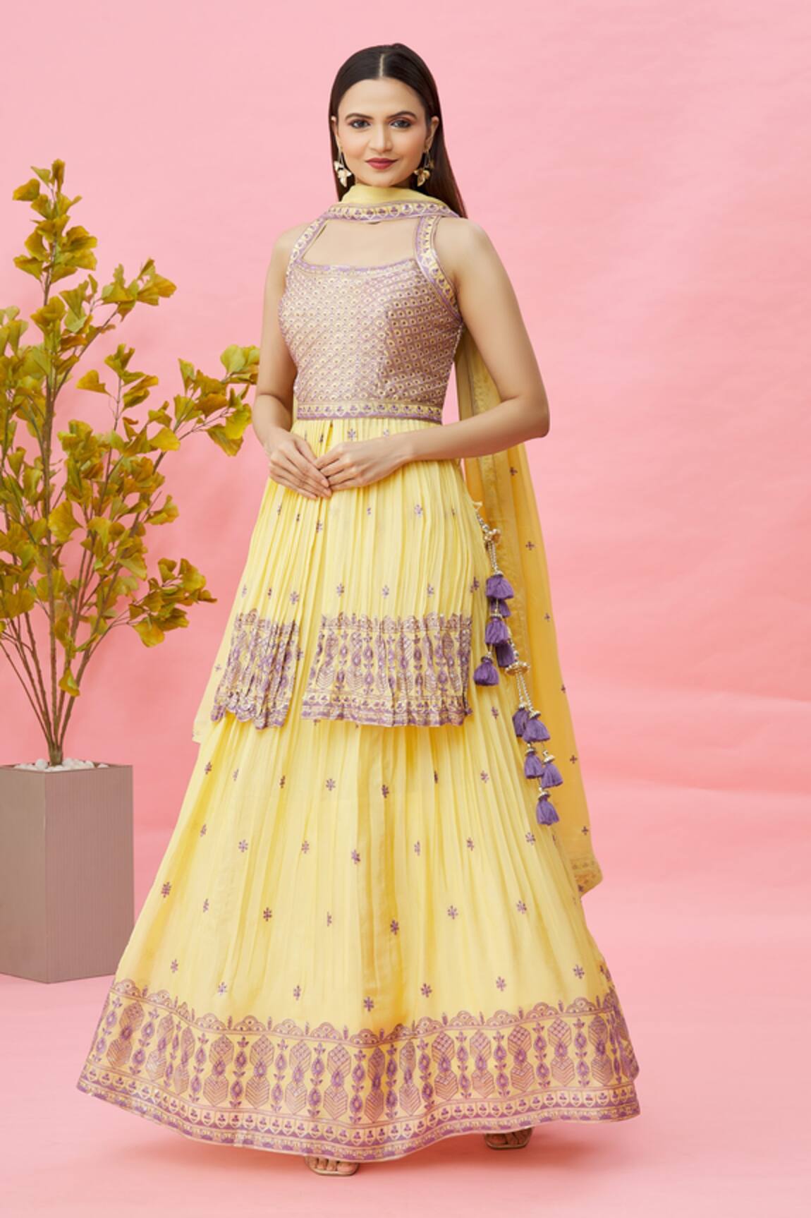 Naintara Bajaj Embroidered Peplum Kurta Lehenga Set