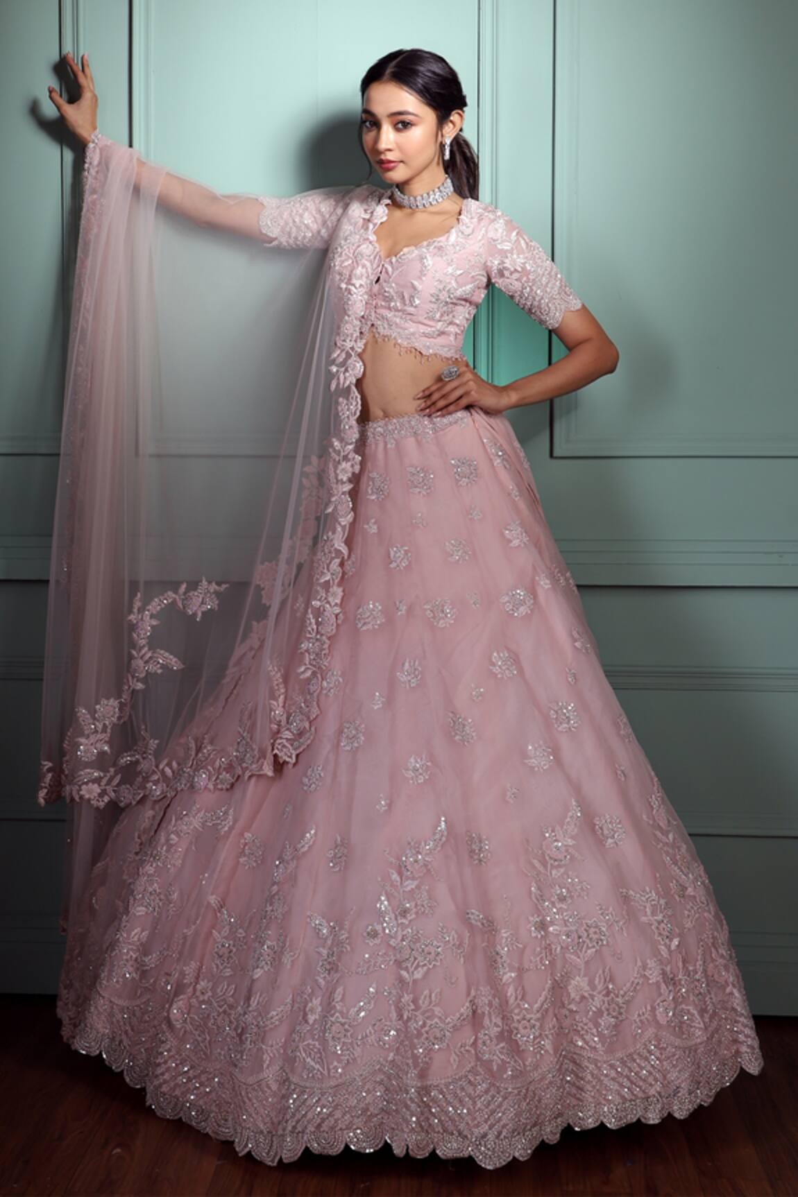 Pallavi Poddar Gulal Flower Embroidered Bridal Lehenga Set 