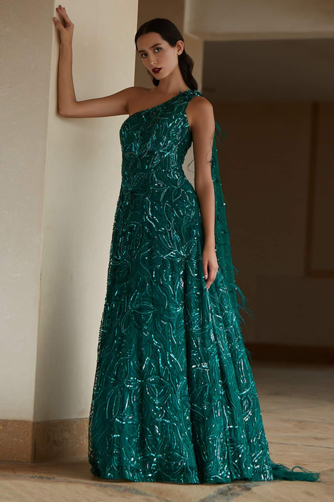 Nadine Dhody Analise One Shoulder Embroidered Gown