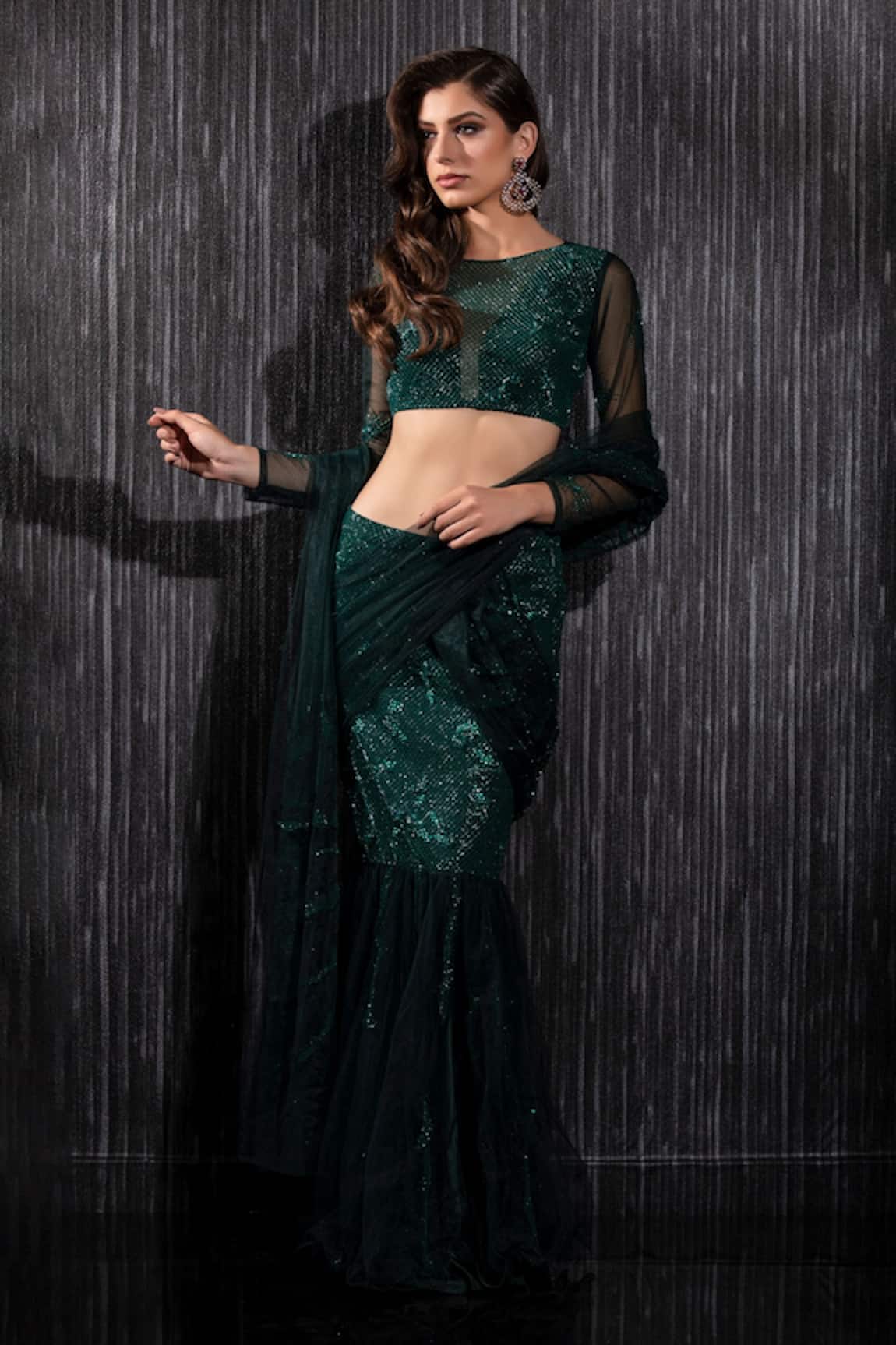 Shilpi Gupta Sequins Embroidered Pre-Draped Saree With Blouse