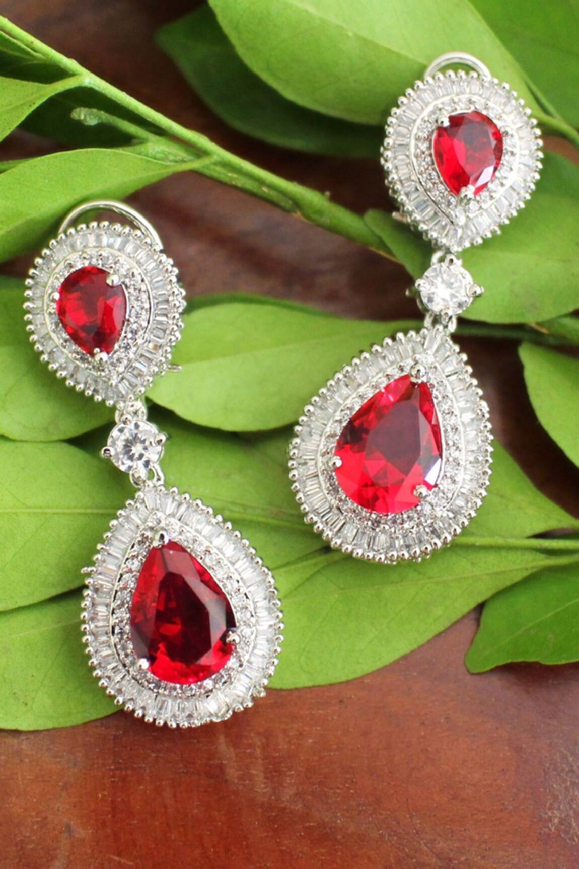 Nayaab By Sonia Rouge Cubic Zirconia Embellished Earrings 
