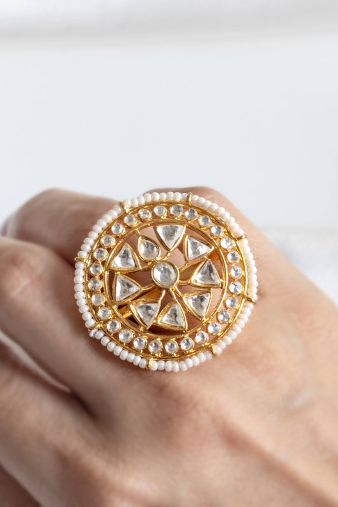 Nepra by Neha Goel Geometric Kundan Embellished Ring