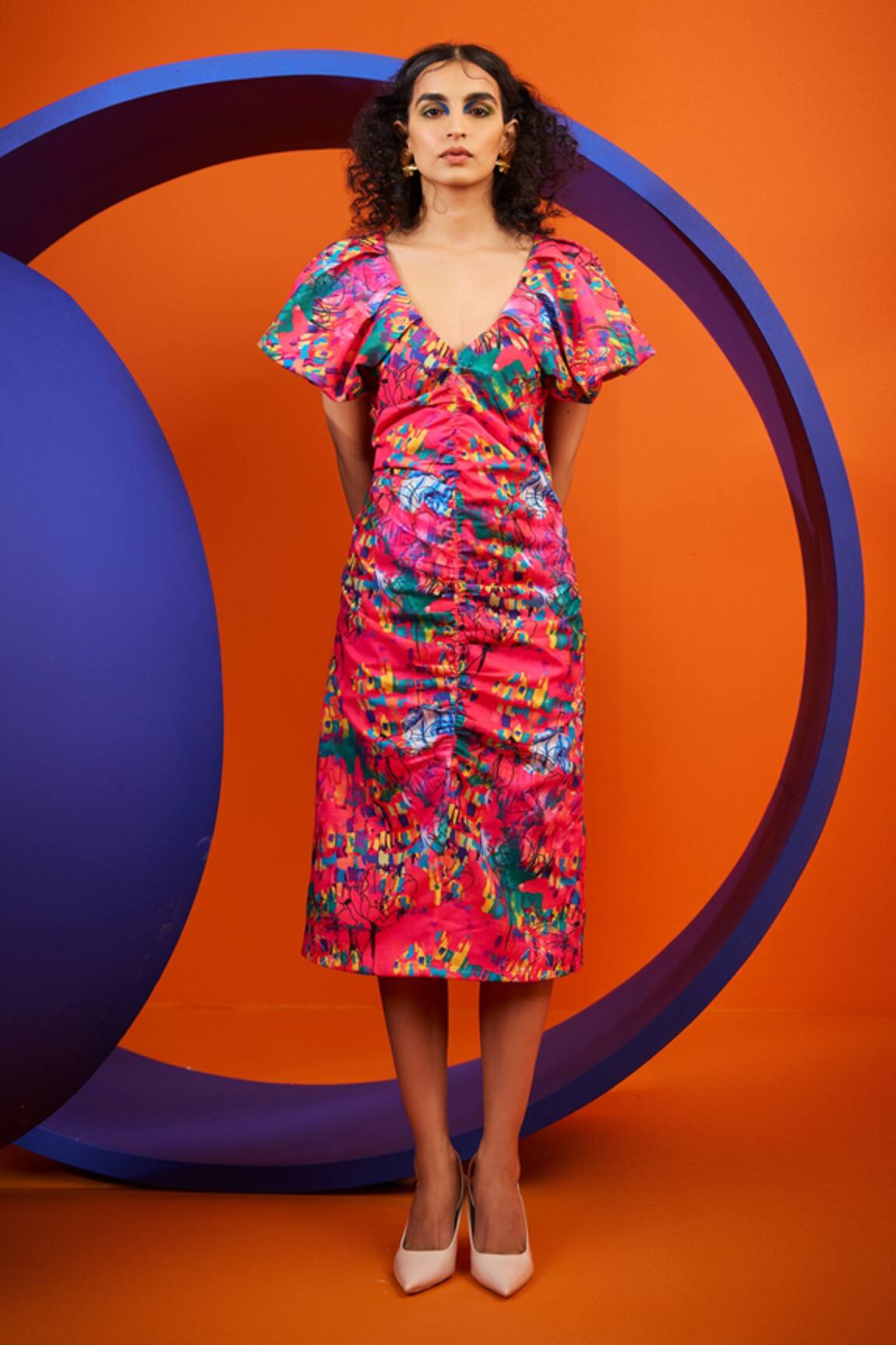 The Dramebaaz CO Aster Print Gathered Dress