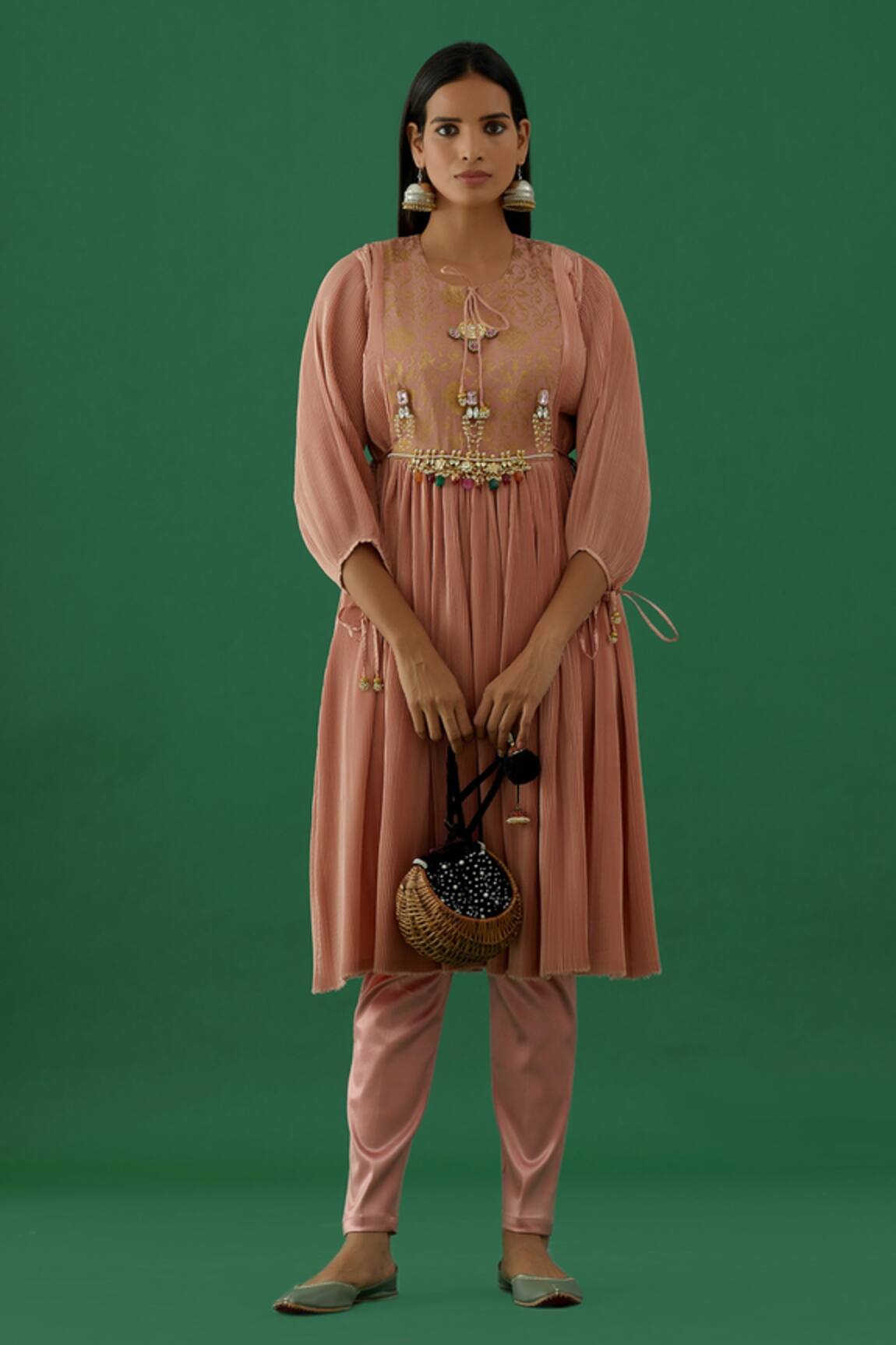 5elements Floral Brocade Yoke Anarkali With Pant