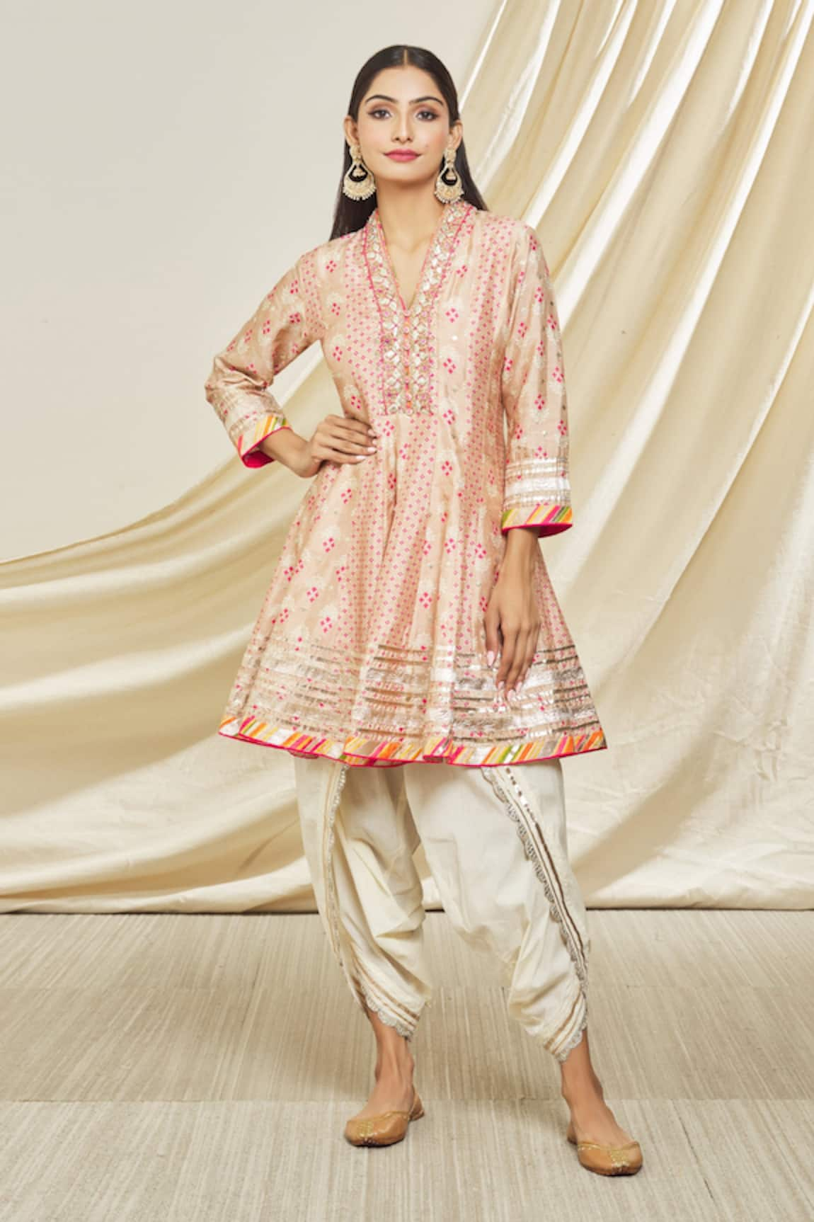 Gopi Vaid Embellished Neckline Tunic & Dhoti Pant Set