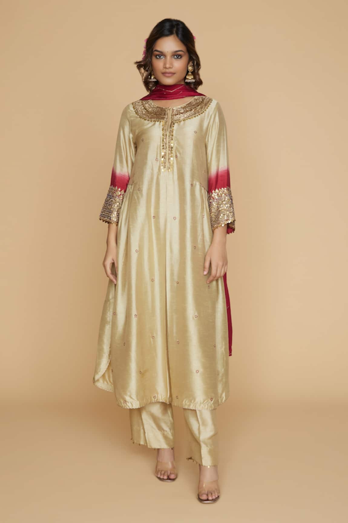 Label Niti Bothra Silk Pitta And Marodi Work Kurta Palazzo Set