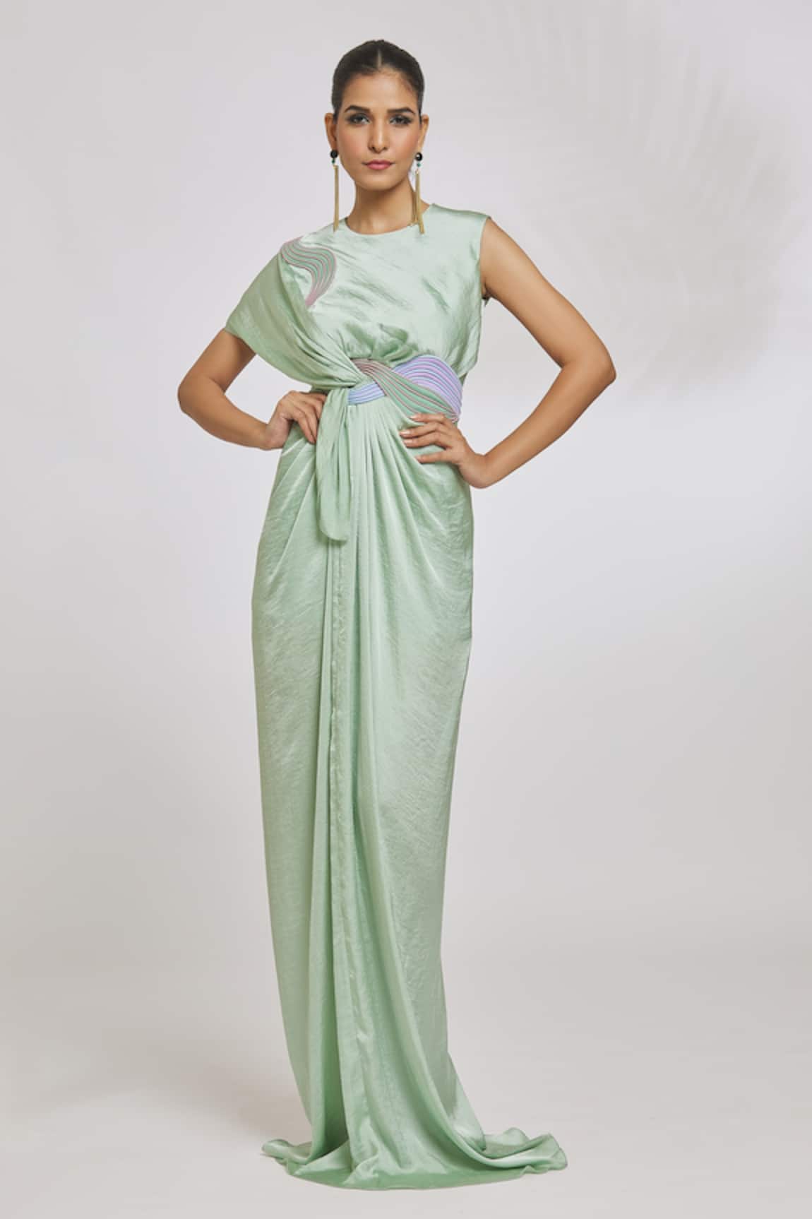 Amit Aggarwal Embroidered Knotted Draped Gown