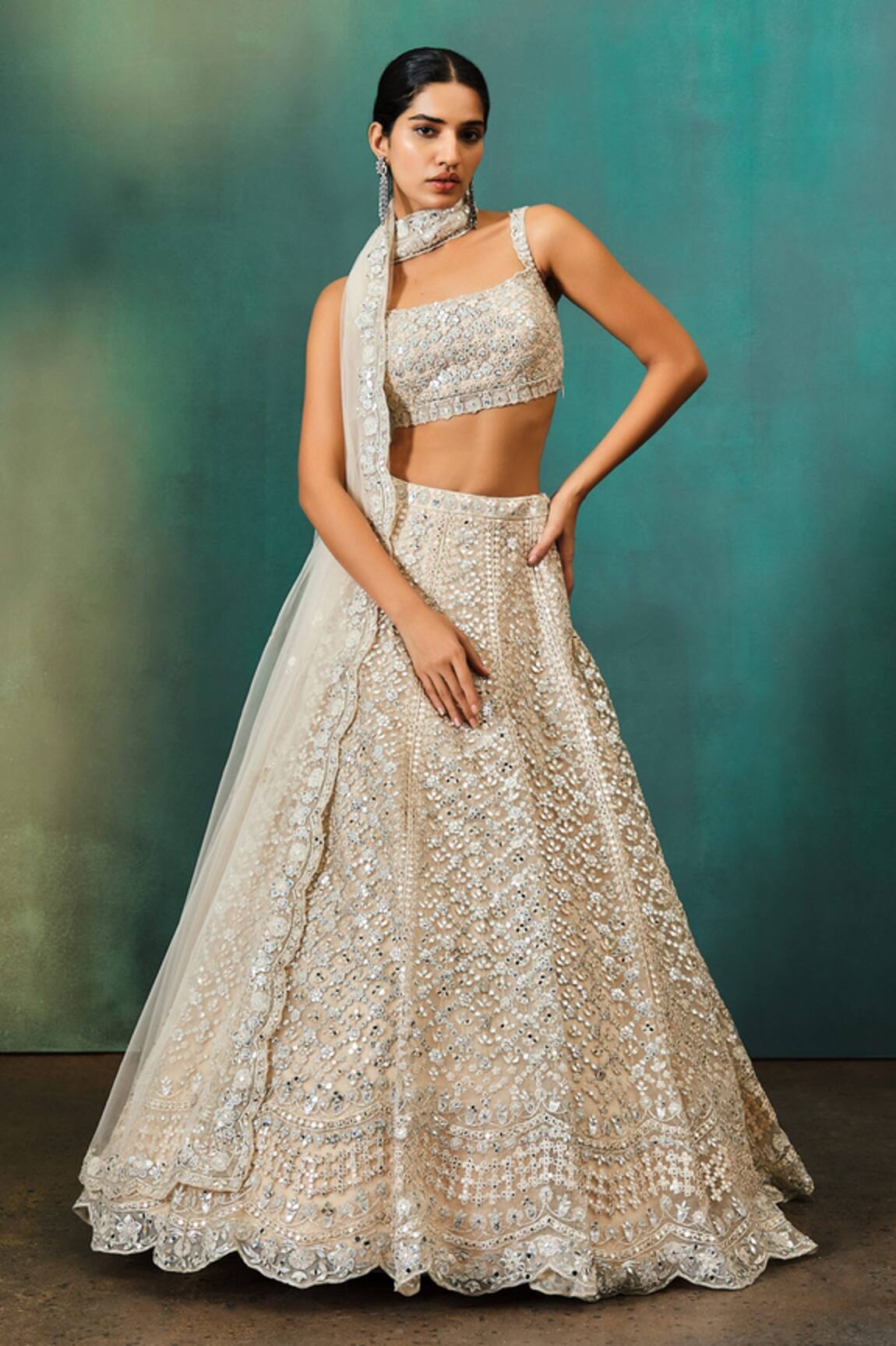 Aneesh Agarwaal Floral Embroidered Bridal Lehenga Set 