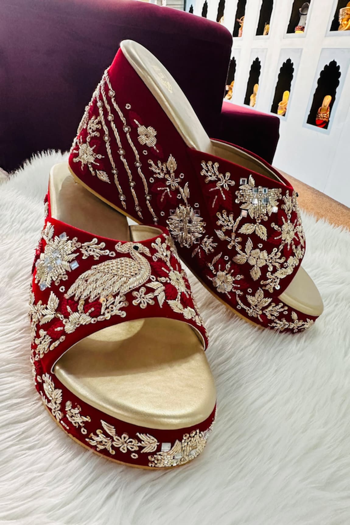 Rajasthani Stuff Trini Rekha Mayura Embroidered Wedges