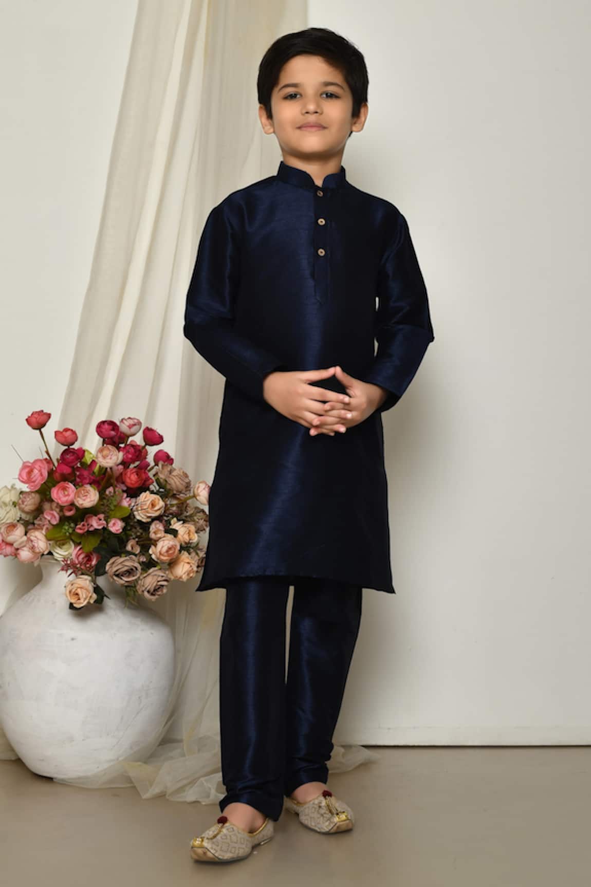 Petite Pomme Blue Solid Kurta Set With Pant 