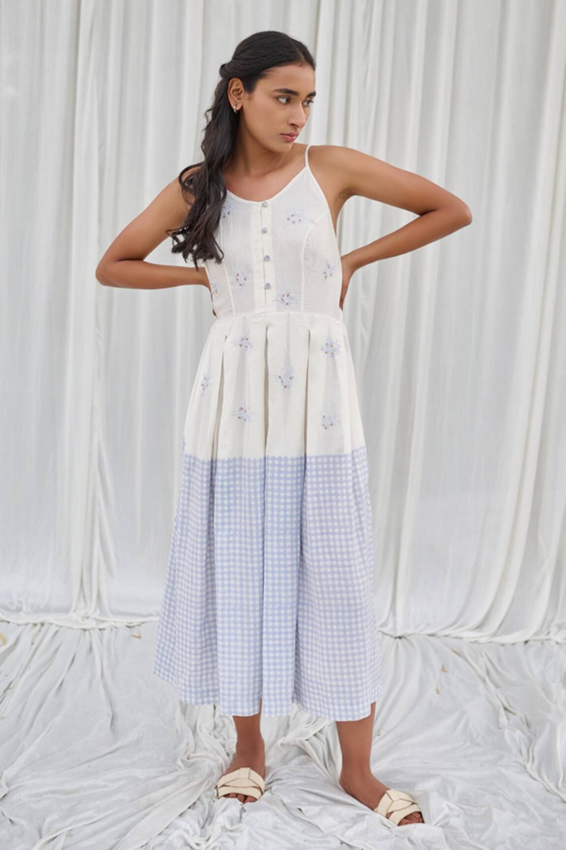 Ayaka Floral & Checkered Spaghetti Dress