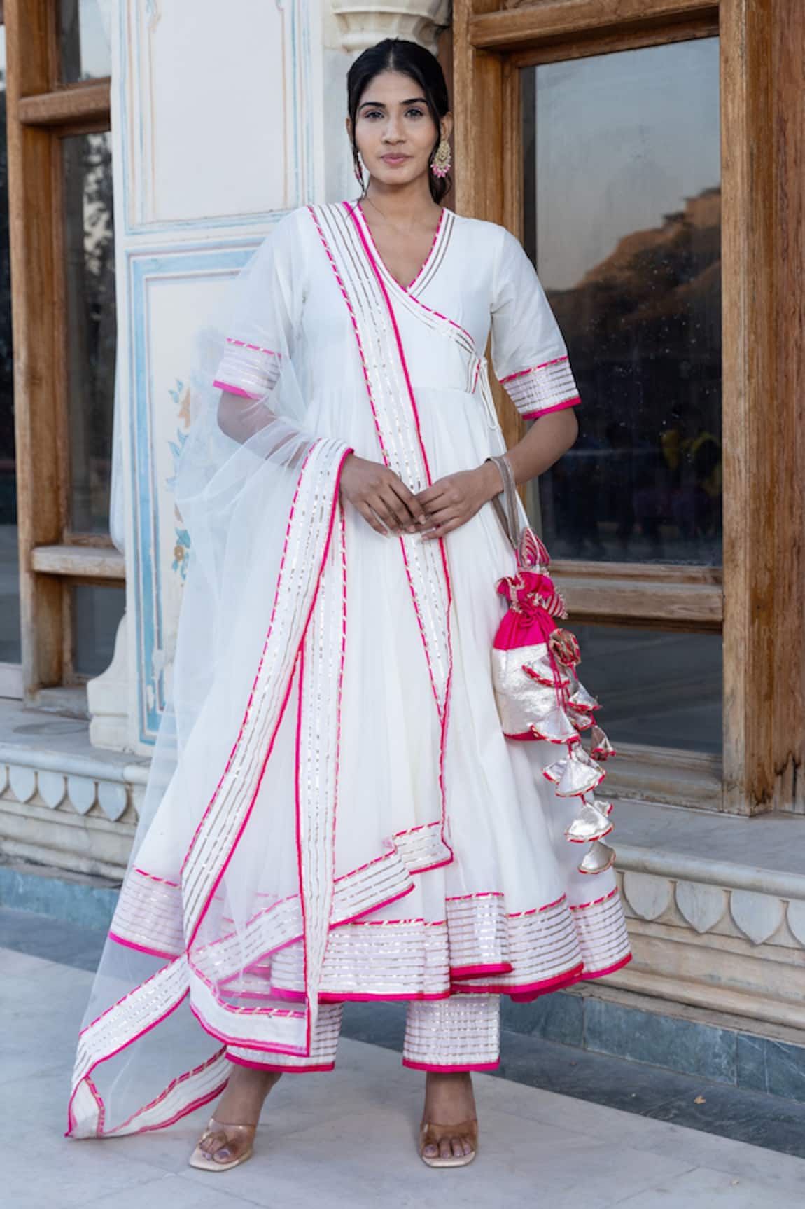 Pomcha Jaipur Lilly Floral Print Anarkali Pant Set 