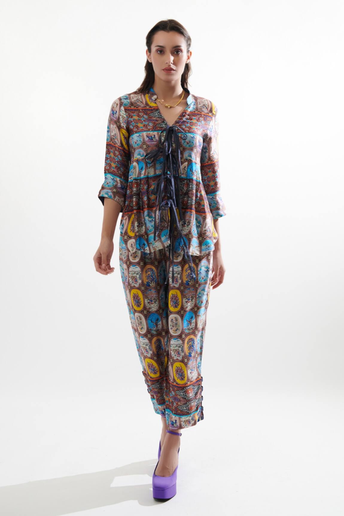 Cin Cin Coco Silk Printed Top & Pant Set 