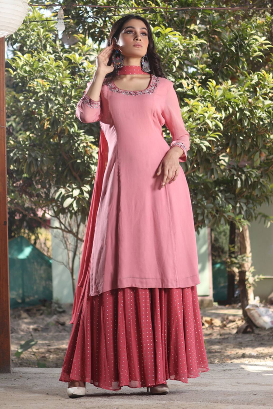 house of mithi kalra Mukaish Embroidered Kurta Sharara Set