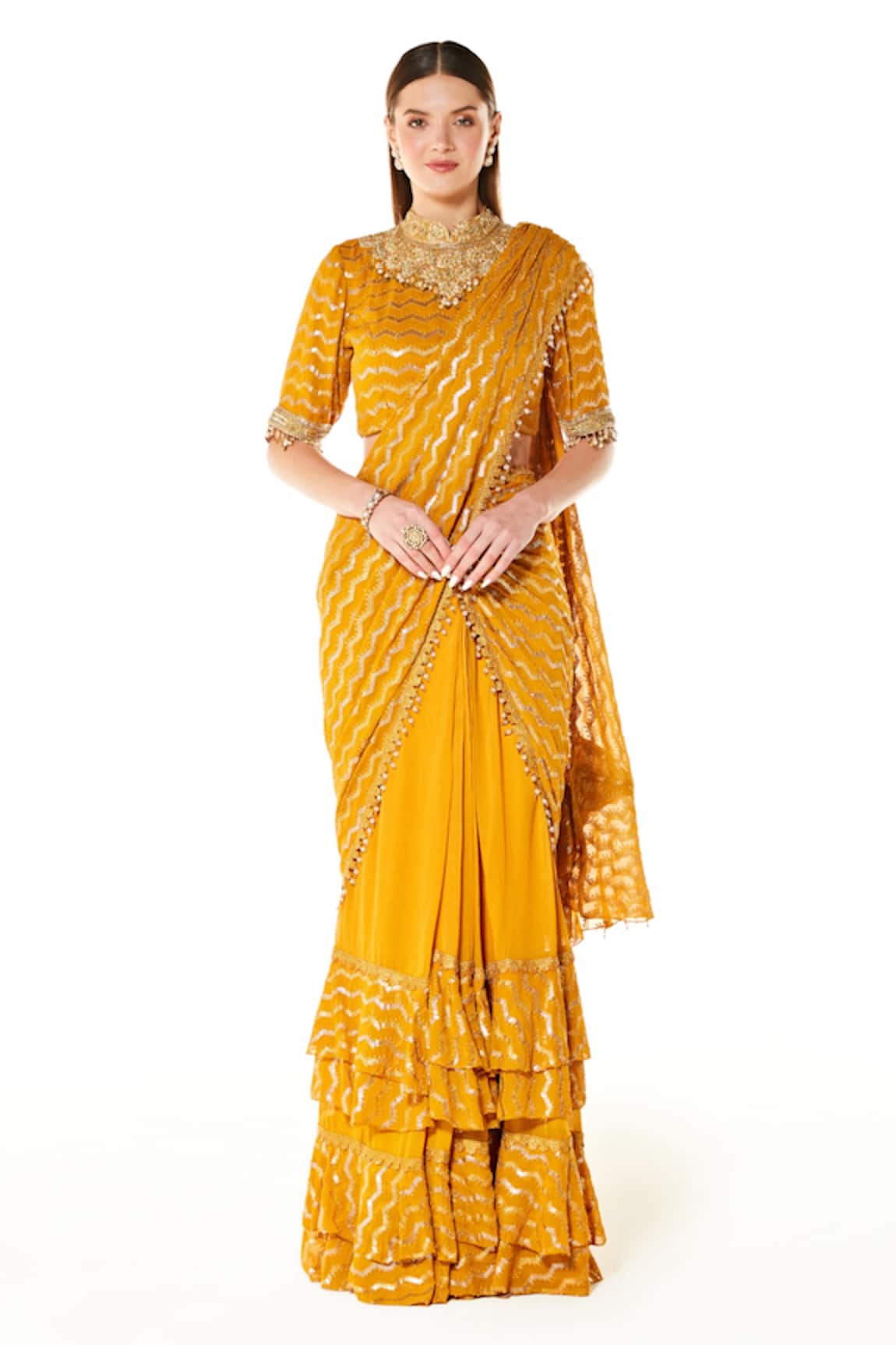Rabani & Rakha Sairaa Layered Pre-Draped Saree With Blouse 