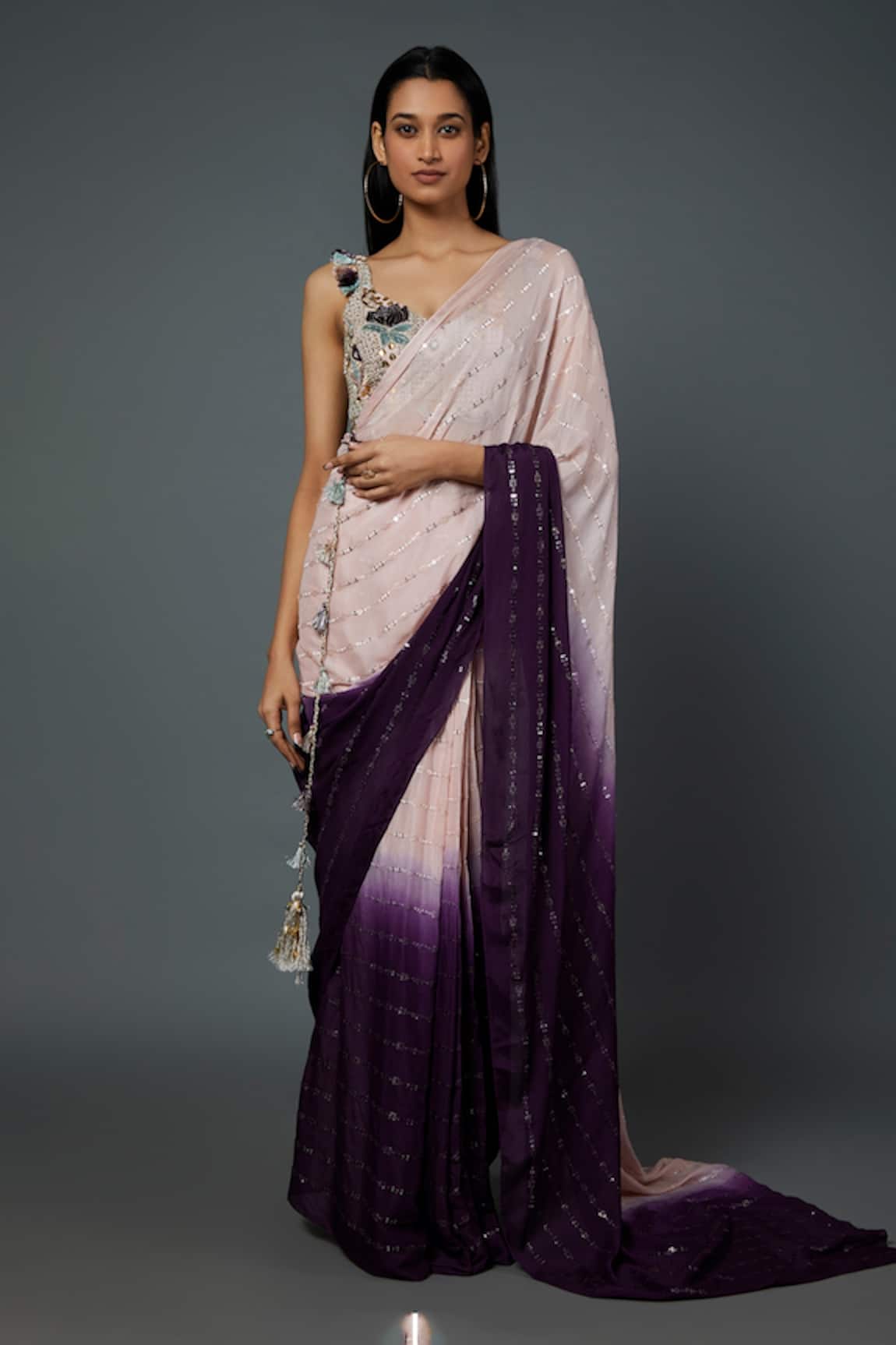 Payal Singhal Sequin Work Pre-Stitched Ombre Saree With Blouse 