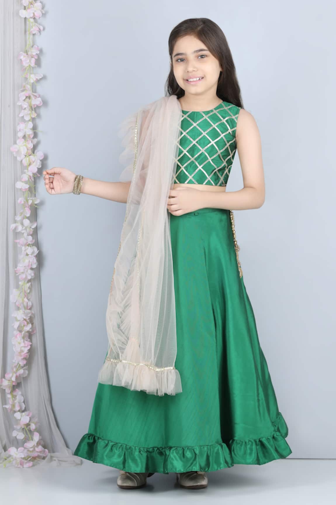 The Little Celebs Embroidered Blouse Lehenga Set 