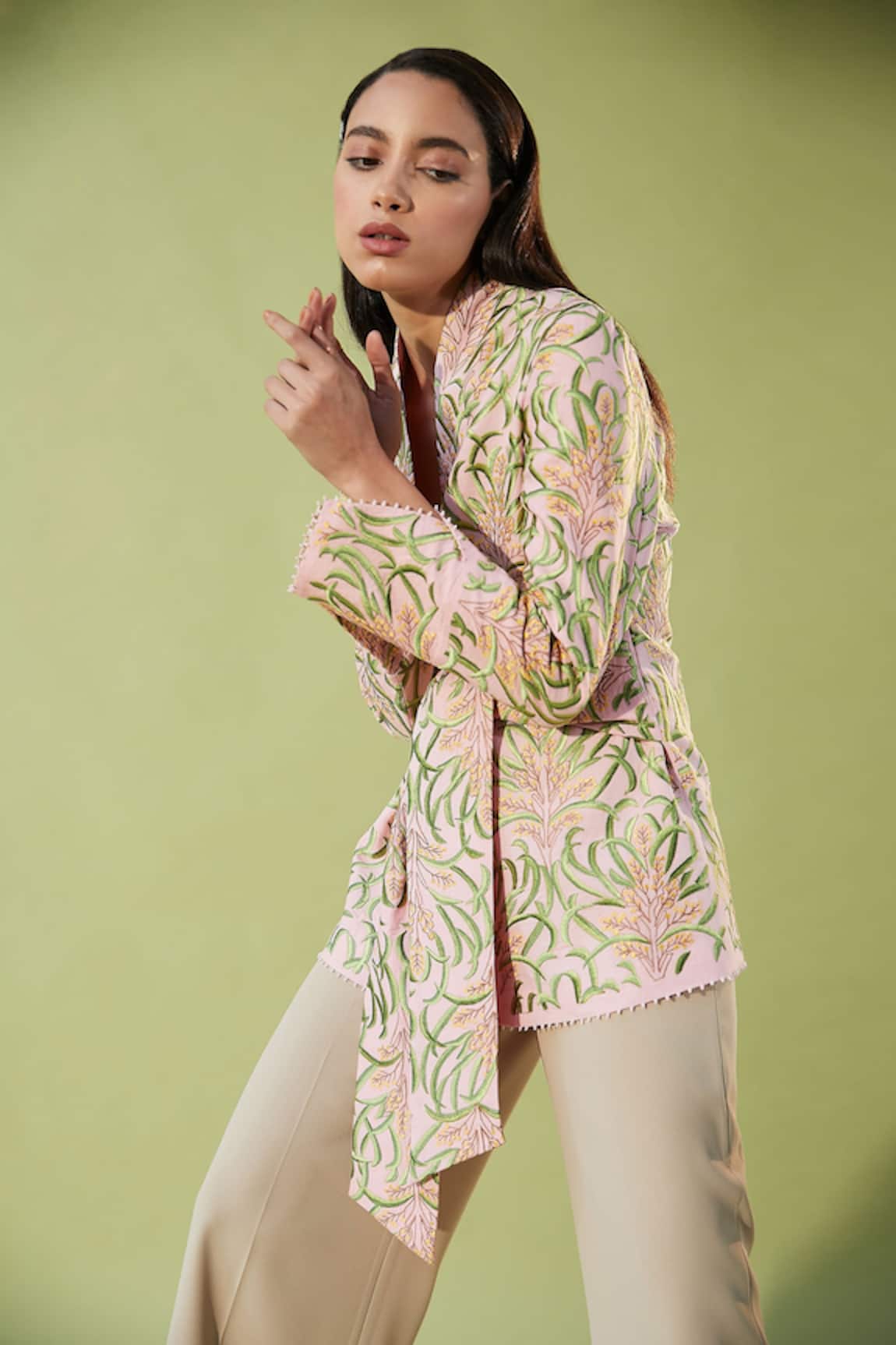 Betrue Foliage Embroidered Wrap Blazer