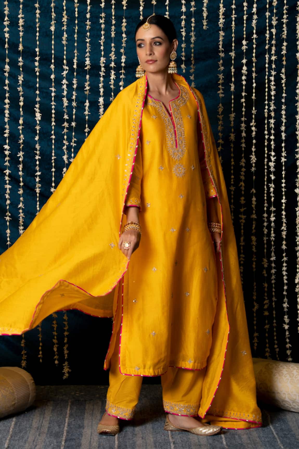 Maison Shefali Ambiya Chanderi Silk Marodi Embroidered Kurta Set