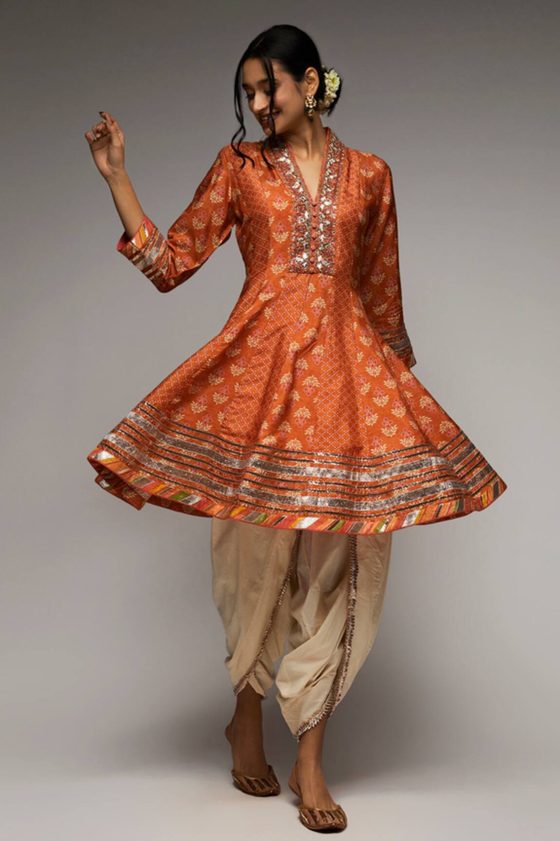 Gopi Vaid Tilla Placket Embroidered Kurta & Dhoti Pant Set