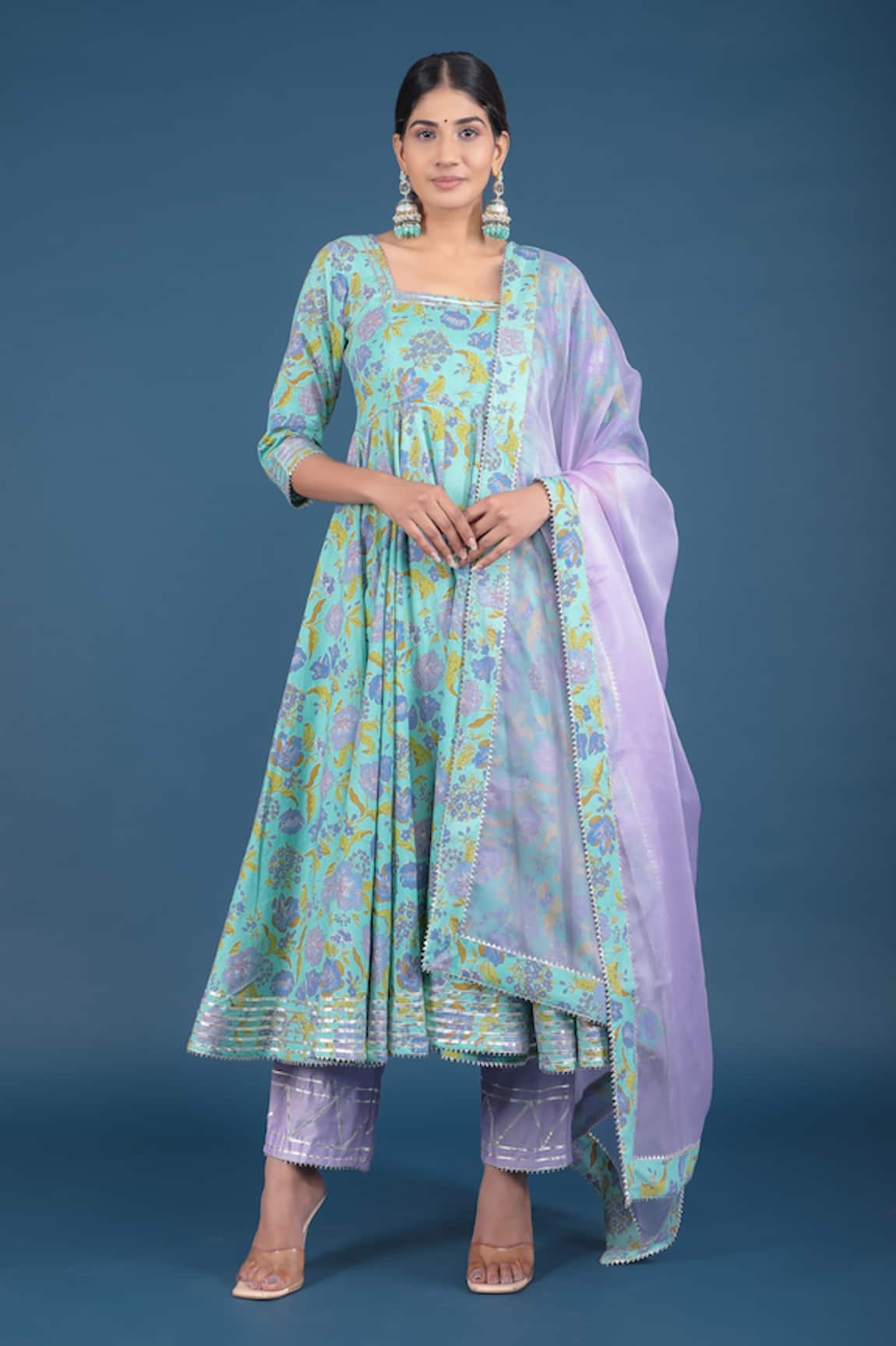 Pomcha Jaipur Spring Print Anarkali Pant Set 