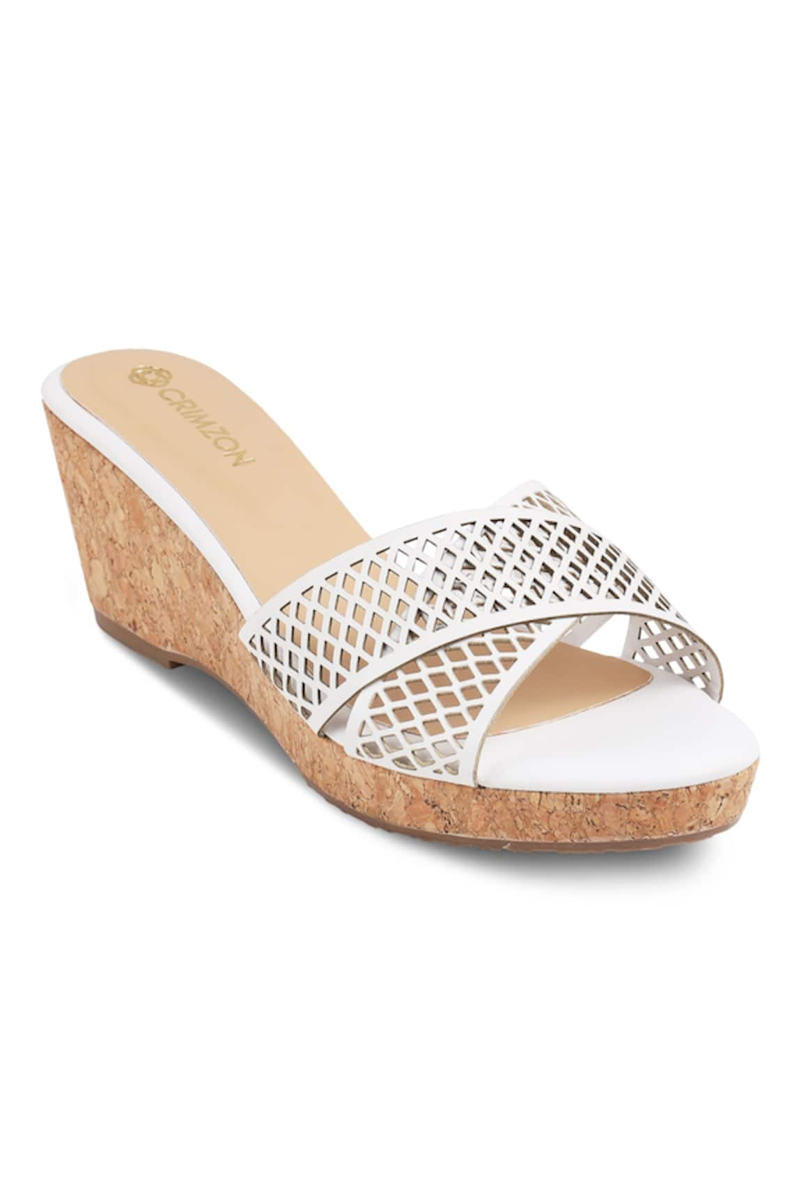 Crimzon Trellis Midi Cutwork Detailed Strap Wedges