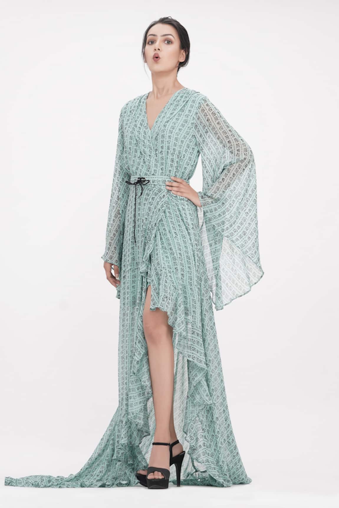 Shruti S Hand Painted Chinese Calligraphy Wrap Dress 