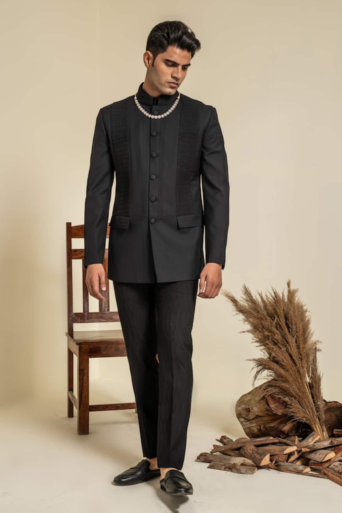 Abkasa Windsor Pintucks Bandhgala & Trouser Set