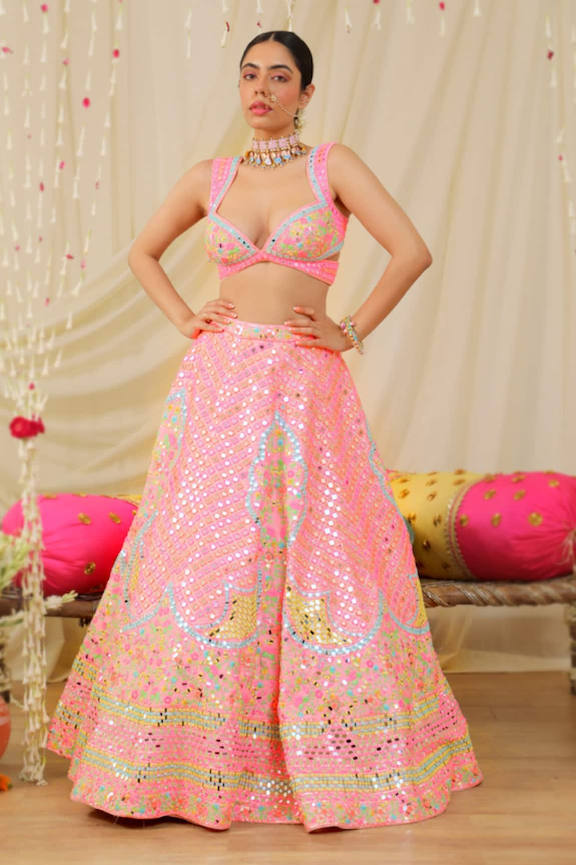 Rajbinder Chahal Thread Embroidered Lehenga And Blouse Set