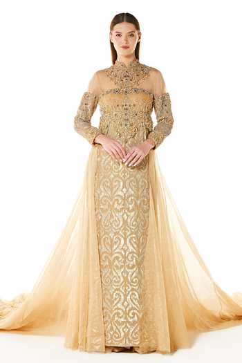 Rabani & Rakha Gala Paisley Embroidered Gown 