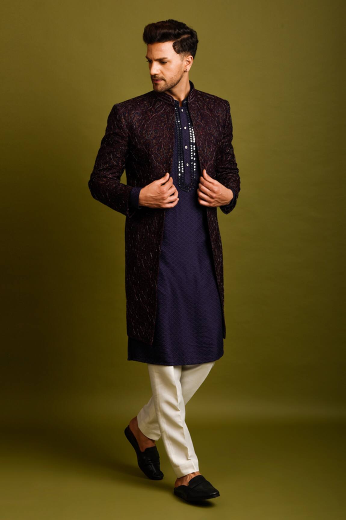Chatenya Mittal Kashmiri Embroidered Achkan & Kurta Set 
