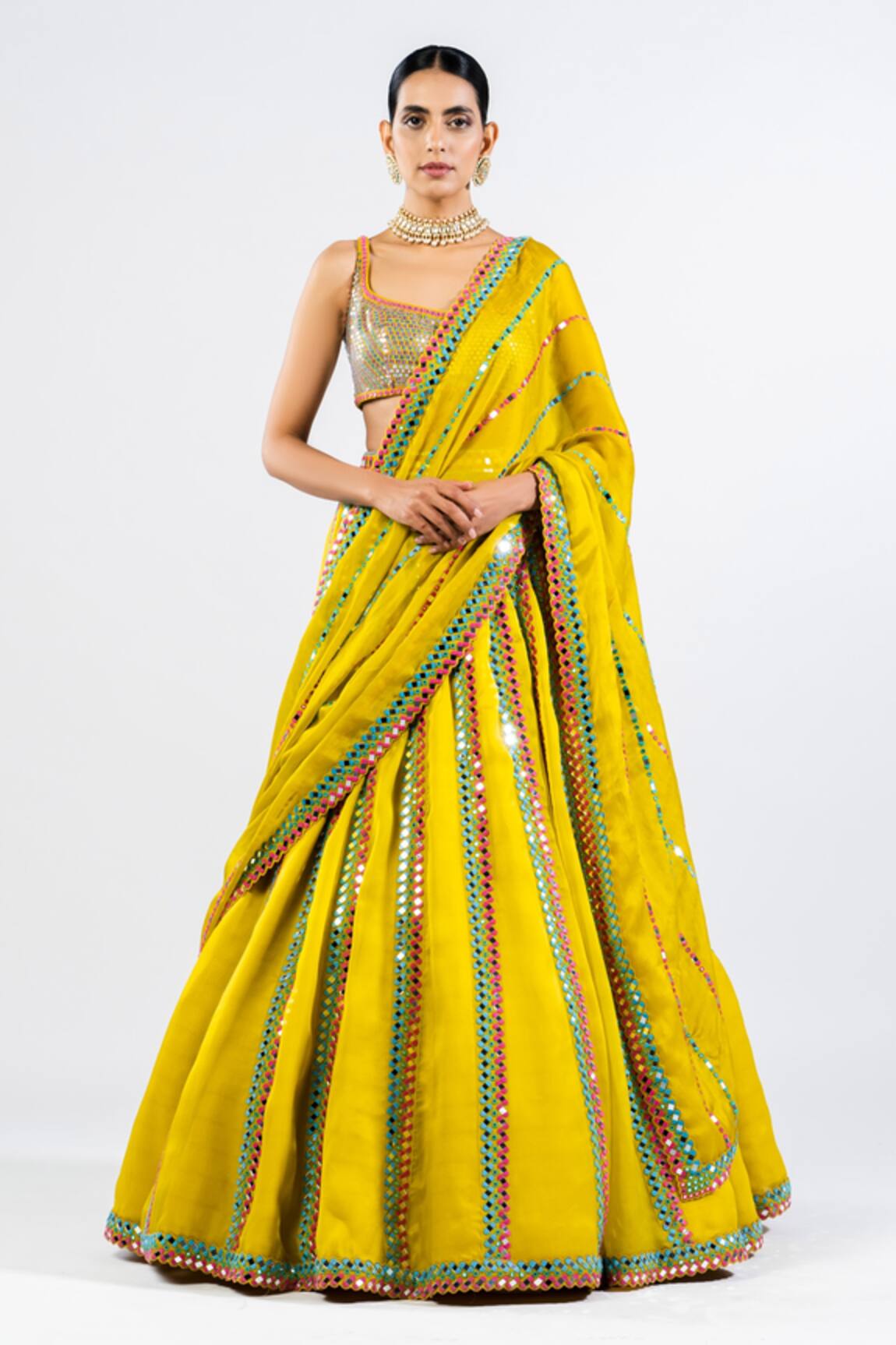 Vvani By Vani Vats Stripe Pattern Lehenga Set