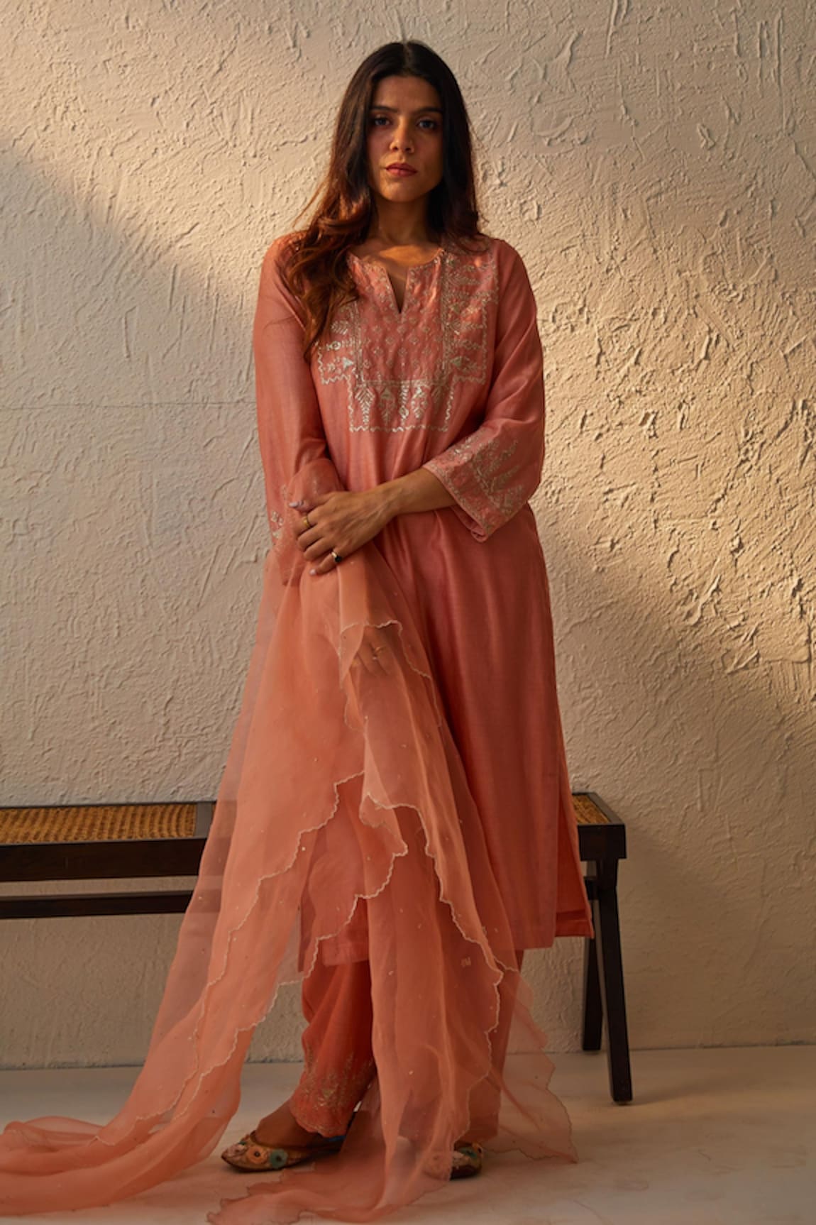 Chandbari Embroidered Kurta Palazzo Set