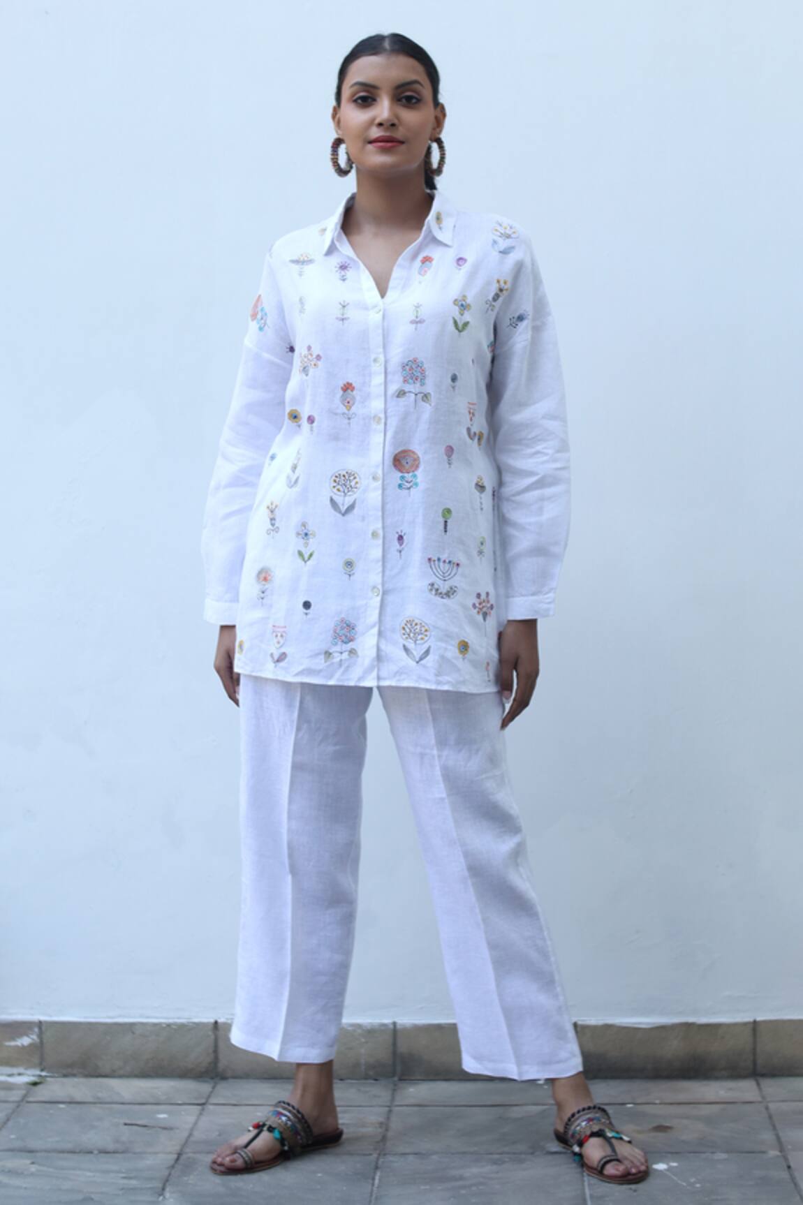 Linen Bloom Linen Floral Embroidered Shirt 