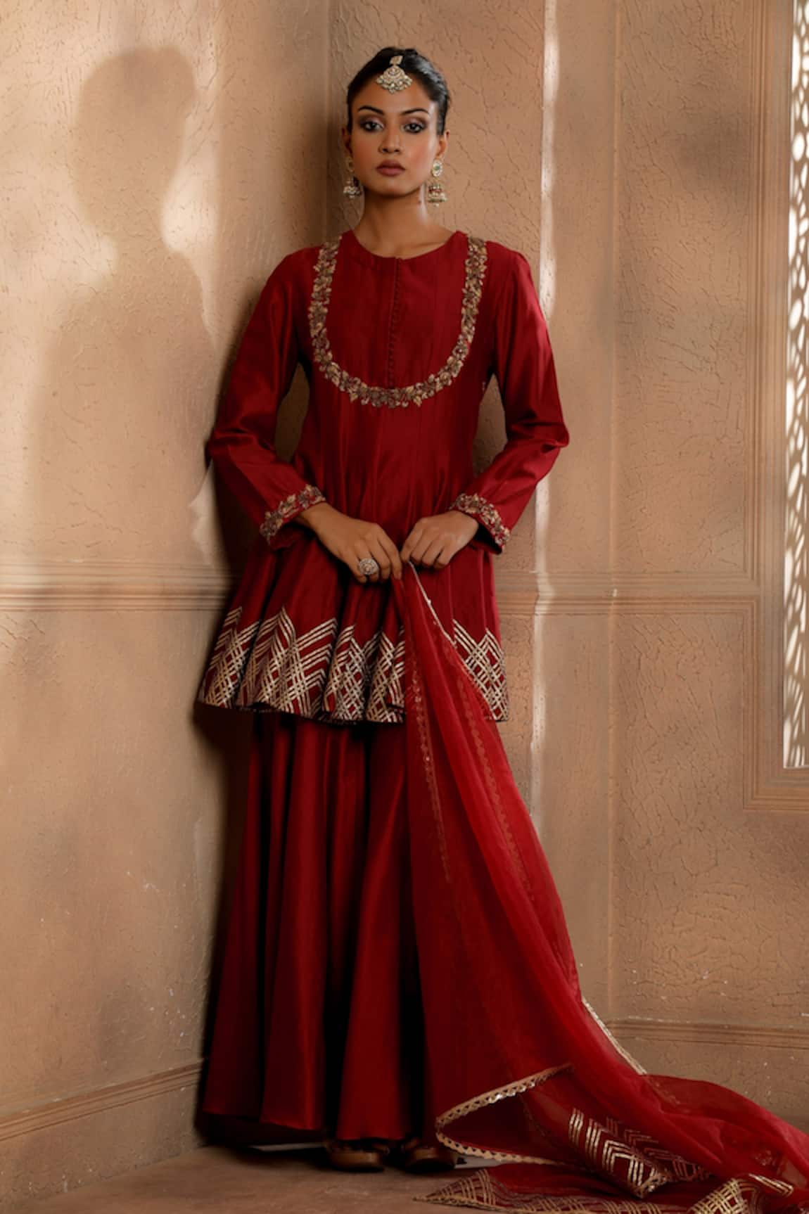 Omana By Ranjana Bothra Haya Chanderi Embroidered Short Anarkali Set